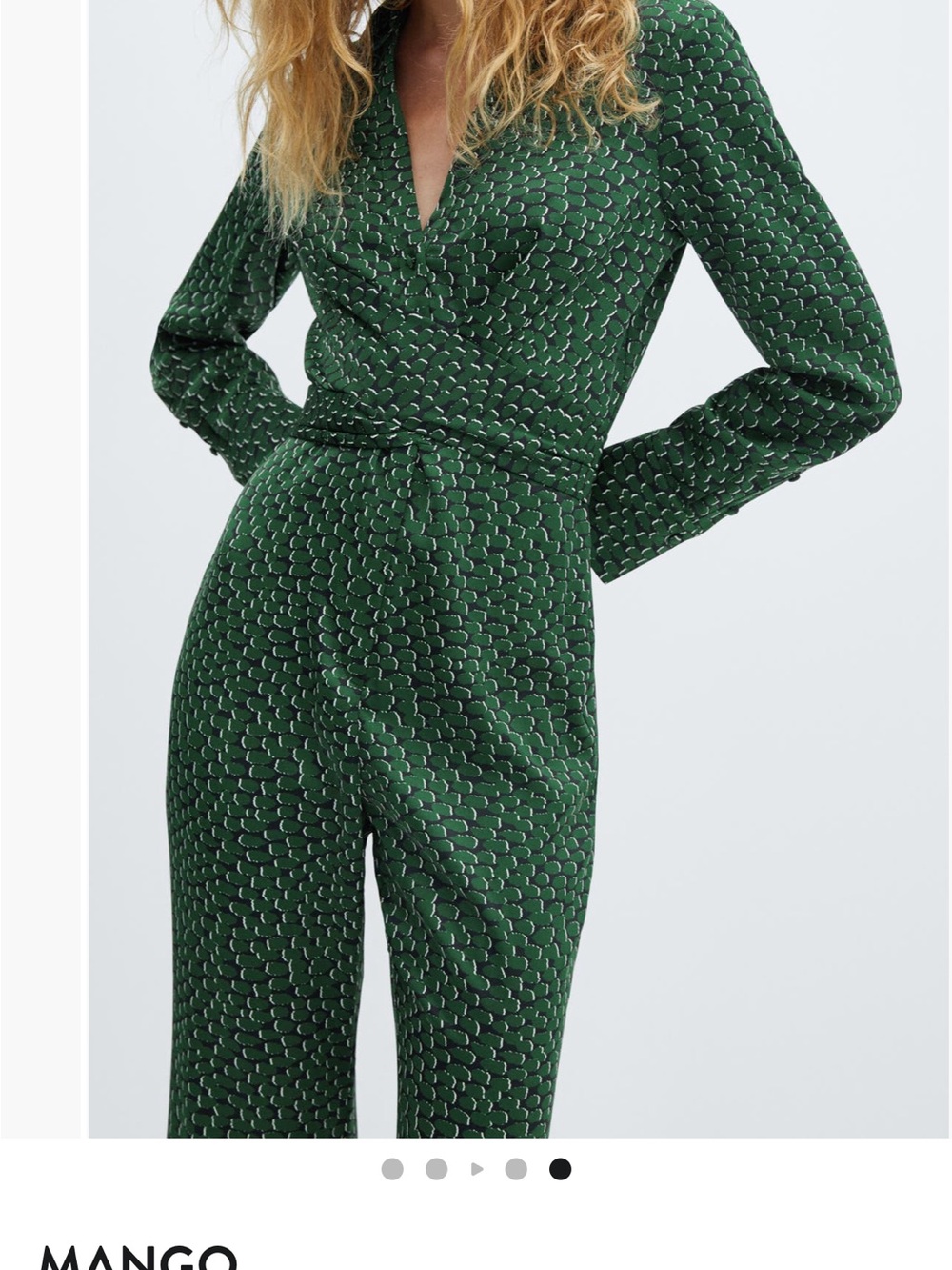 Mango Dark Green Printed Wrap Jumpsuit